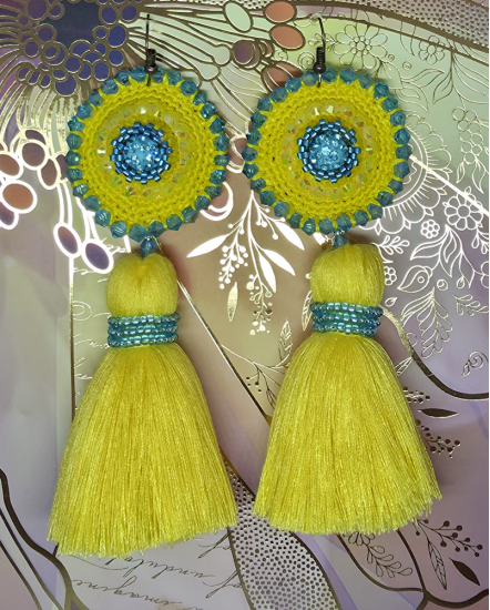 Háčkované dizajnové náušnice "Ukrajinská vôňa jej duše"